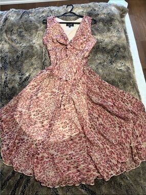 Sleeveless Vintage Pink Leopard Print V-Neck Dress